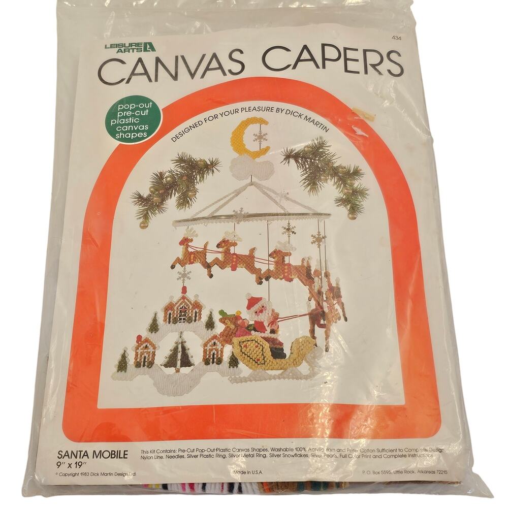 Vintage Leisure Arts Canvas Caper Santa Mobile Plastic Canvas Kit 1983 Christmas